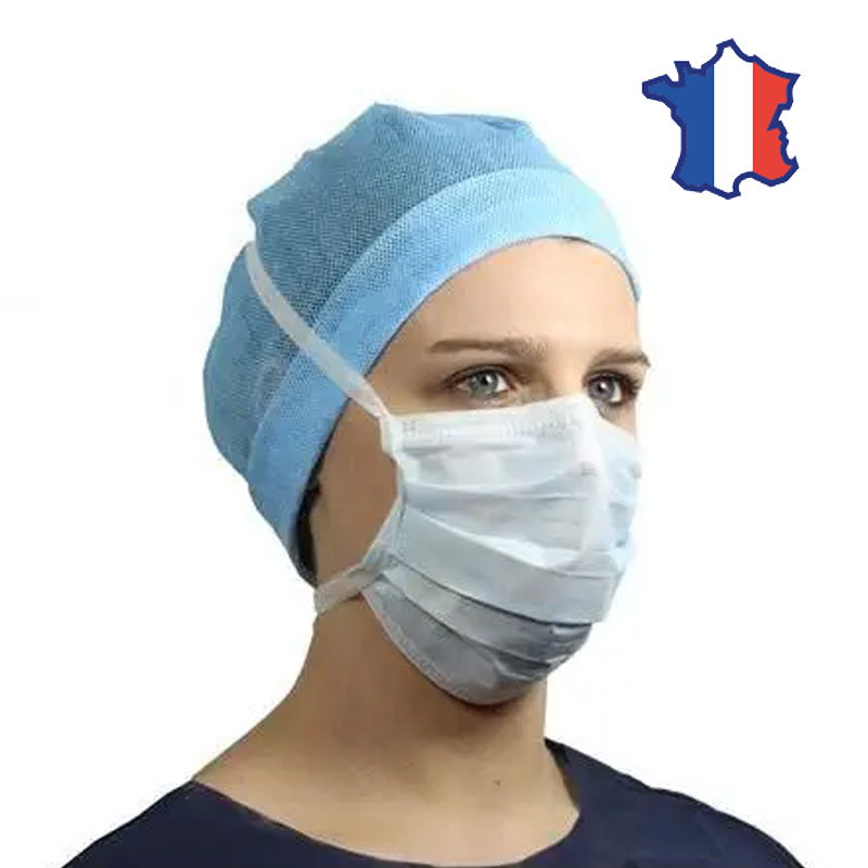 Masque médical type ii haute filtration 3 plis, à lien - bleu
