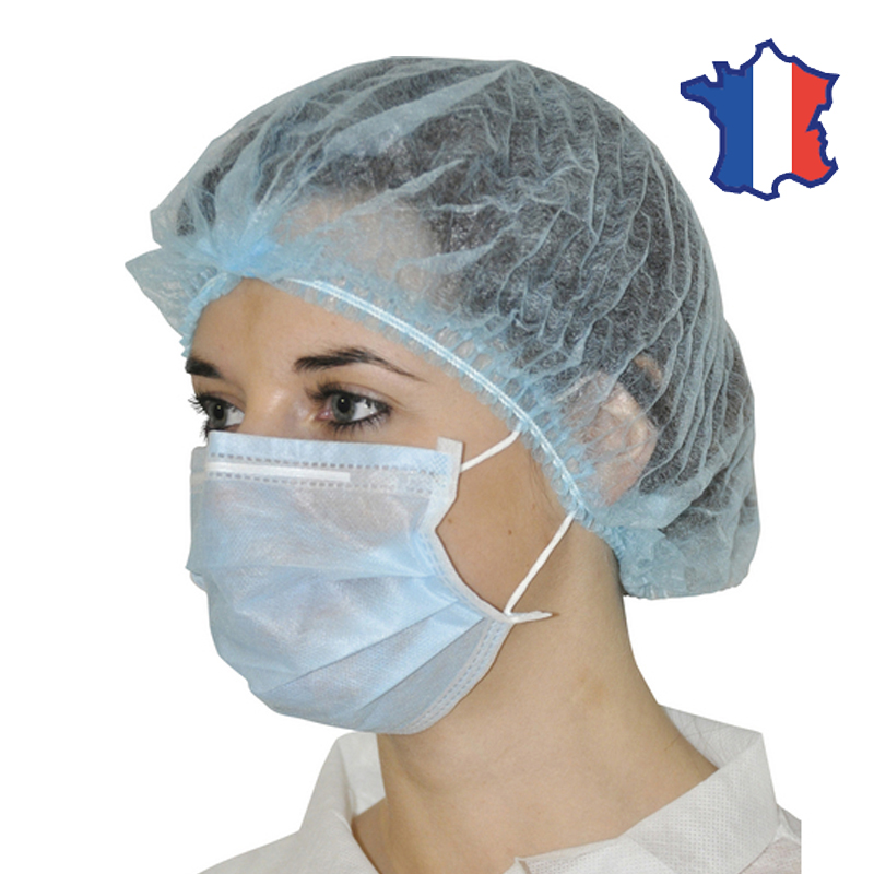 Masque médical type ii haute filtration 3 plis, à élastiques - bleu